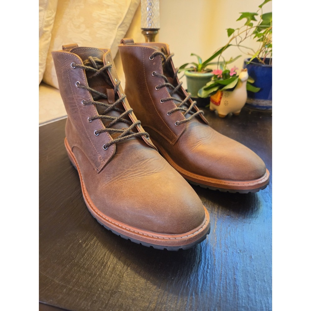 Nisolo Men's Martin All-Weather Waxed Leather Combat Boots Brown Sz 10 EUC $298